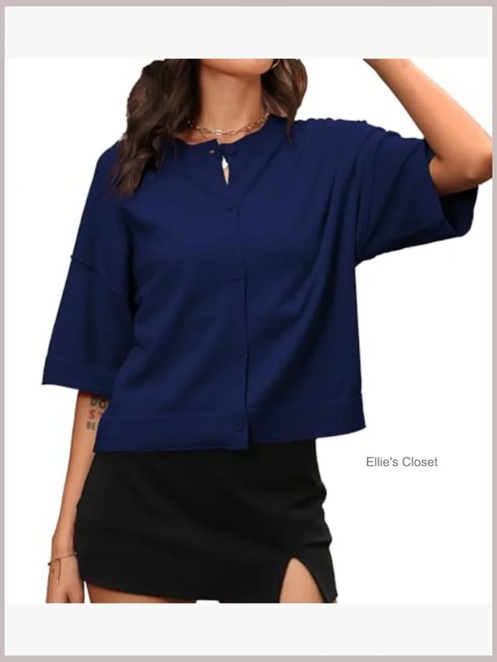 Short Sleeve Button Up Cardigan Sweater Knitted Lightweight Viscose Blend Tops